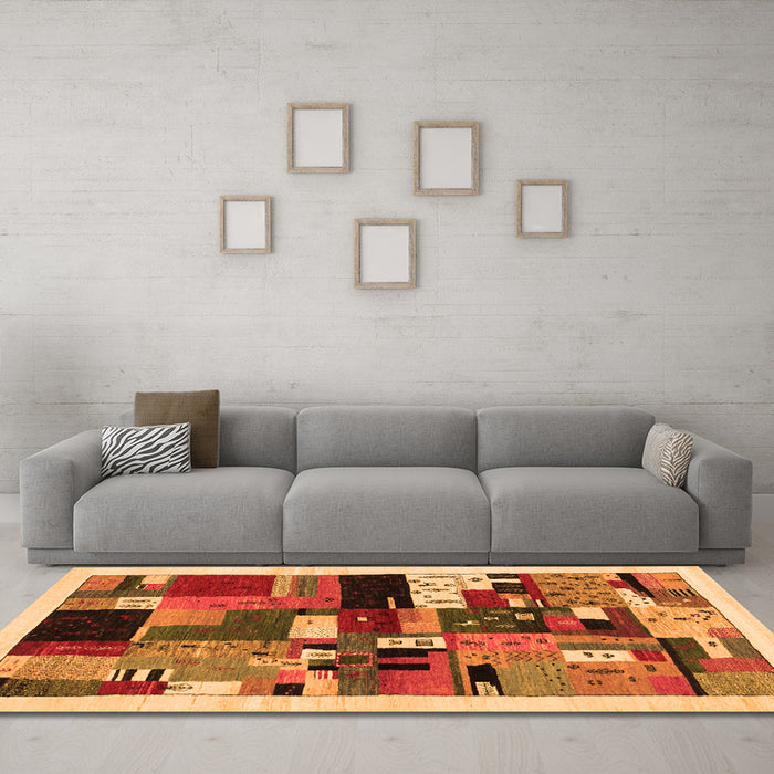 Machine Washable Abstract Orange Contemporary Area Rugs in a Living Room, wshcon1494org