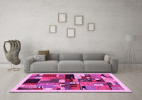 Machine Washable Abstract Pink Contemporary Rug, wshcon1494pnk