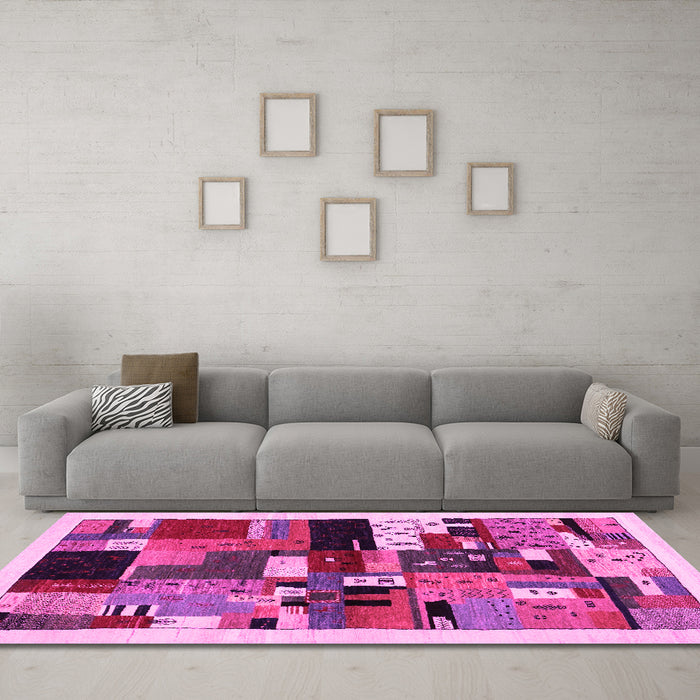 Machine Washable Abstract Pink Contemporary Rug in a Living Room, wshcon1494pnk