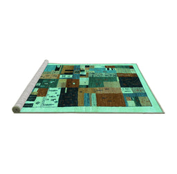 Sideview of Machine Washable Abstract Turquoise Contemporary Area Rugs, wshcon1494turq