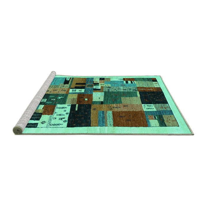Sideview of Machine Washable Abstract Turquoise Contemporary Area Rugs, wshcon1494turq