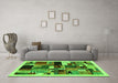 Machine Washable Abstract Green Contemporary Area Rugs in a Living Room,, wshcon1494grn