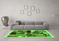 Machine Washable Abstract Green Contemporary Rug, wshcon1494grn