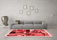 Machine Washable Abstract Red Contemporary Rug, wshcon1494red