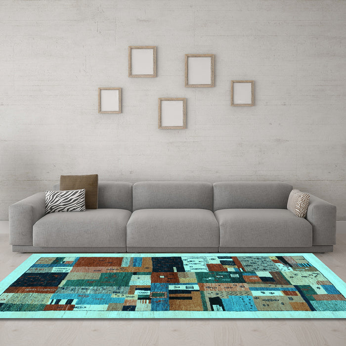Machine Washable Abstract Light Blue Contemporary Rug in a Living Room, wshcon1494lblu