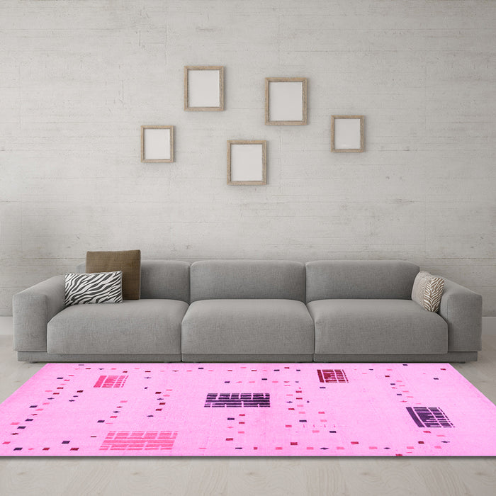 Machine Washable Solid Pink Modern Rug in a Living Room, wshcon1495pnk