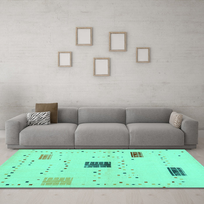 Machine Washable Solid Turquoise Modern Area Rugs in a Living Room,, wshcon1495turq