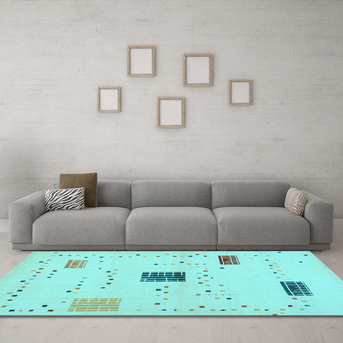Machine Washable Solid Light Blue Modern Rug in a Living Room, wshcon1495lblu