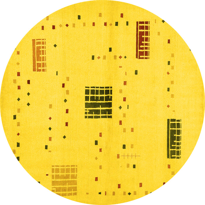 Round Machine Washable Solid Yellow Modern Rug, wshcon1495yw