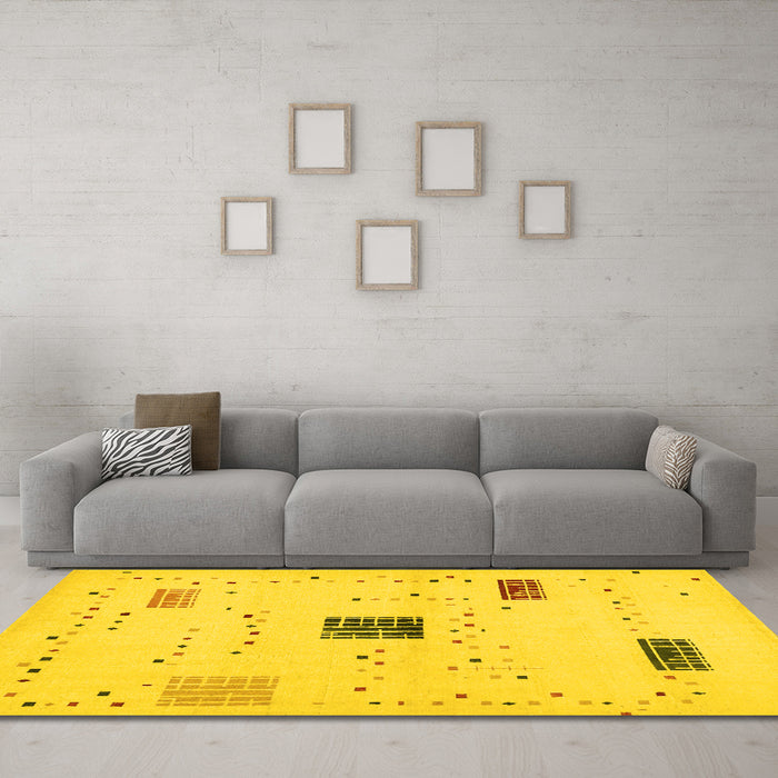 Machine Washable Solid Yellow Modern Rug in a Living Room, wshcon1495yw