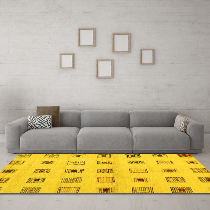 Machine Washable Solid Yellow Modern Rug in a Living Room, wshcon1496yw