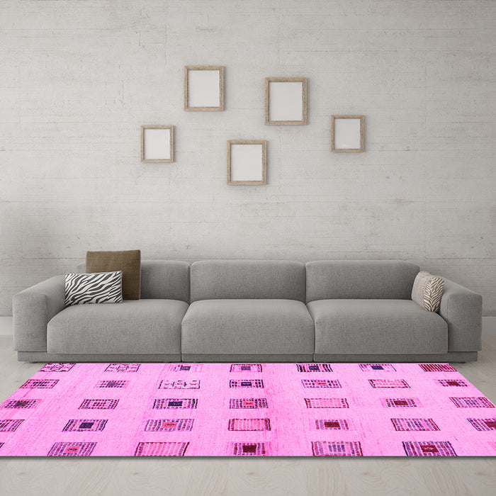 Machine Washable Solid Pink Modern Rug in a Living Room, wshcon1496pnk