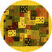 Round Machine Washable Abstract Yellow Contemporary Rug, wshcon1497yw