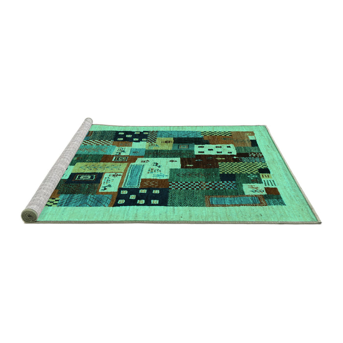 Sideview of Machine Washable Abstract Turquoise Contemporary Area Rugs, wshcon1497turq