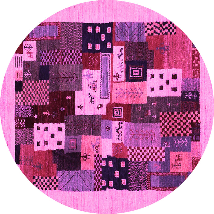 Round Machine Washable Abstract Pink Contemporary Rug, wshcon1497pnk