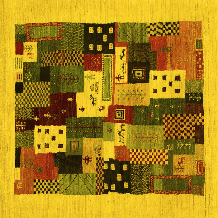 Square Abstract Yellow Contemporary Rug, con1497yw