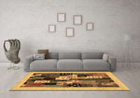 Machine Washable Abstract Brown Contemporary Rug, wshcon1497brn