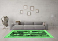 Machine Washable Abstract Emerald Green Contemporary Rug, wshcon1497emgrn