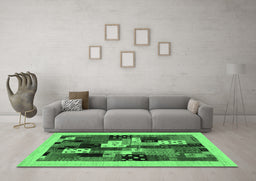 Machine Washable Abstract Emerald Green Contemporary Area Rugs in a Living Room,, wshcon1497emgrn