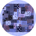 Round Abstract Blue Contemporary Rug, con1497blu