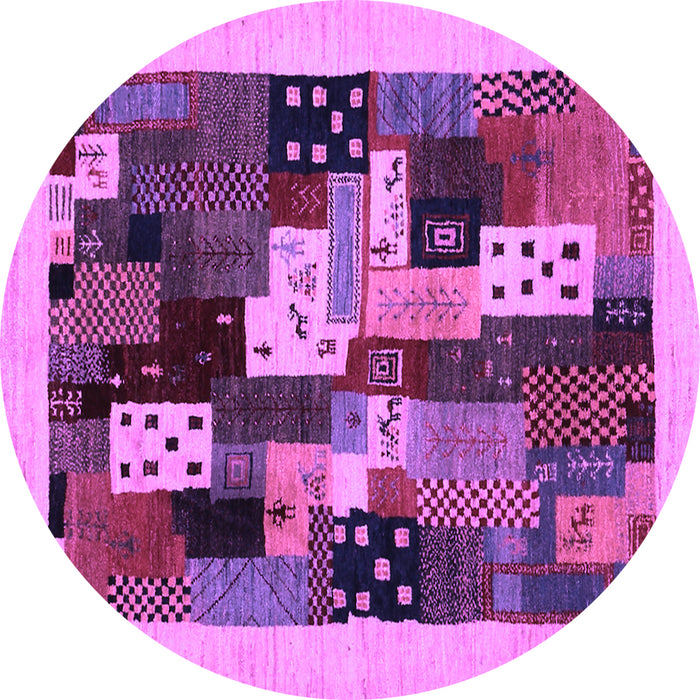 Round Machine Washable Abstract Purple Contemporary Area Rugs, wshcon1497pur