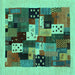 Square Abstract Turquoise Contemporary Rug, con1497turq