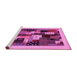 Sideview of Machine Washable Abstract Pink Contemporary Rug, wshcon1497pnk
