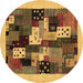 Round Machine Washable Abstract Brown Contemporary Rug, wshcon1497brn