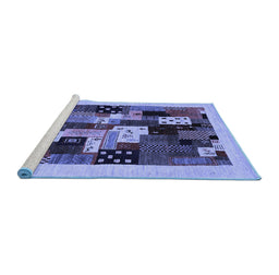 Sideview of Machine Washable Abstract Blue Contemporary Rug, wshcon1497blu