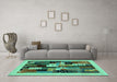 Machine Washable Abstract Turquoise Contemporary Area Rugs in a Living Room,, wshcon1497turq