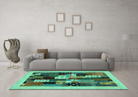 Machine Washable Abstract Turquoise Contemporary Rug, wshcon1497turq