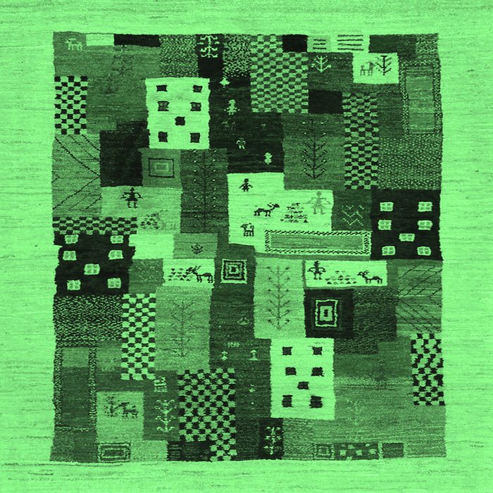 Square Machine Washable Abstract Emerald Green Contemporary Area Rugs, wshcon1497emgrn