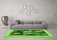 Machine Washable Abstract Green Contemporary Rug, wshcon1497grn