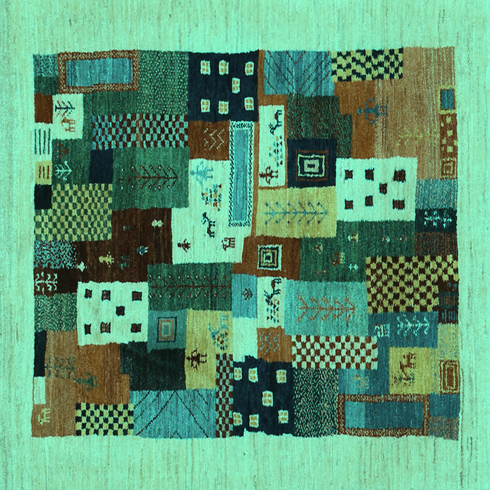 Square Machine Washable Abstract Turquoise Contemporary Area Rugs, wshcon1497turq