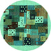 Round Abstract Turquoise Contemporary Rug, con1497turq