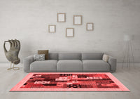 Machine Washable Abstract Red Contemporary Rug, wshcon1497red