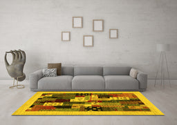 Machine Washable Abstract Yellow Contemporary Rug in a Living Room, wshcon1497yw