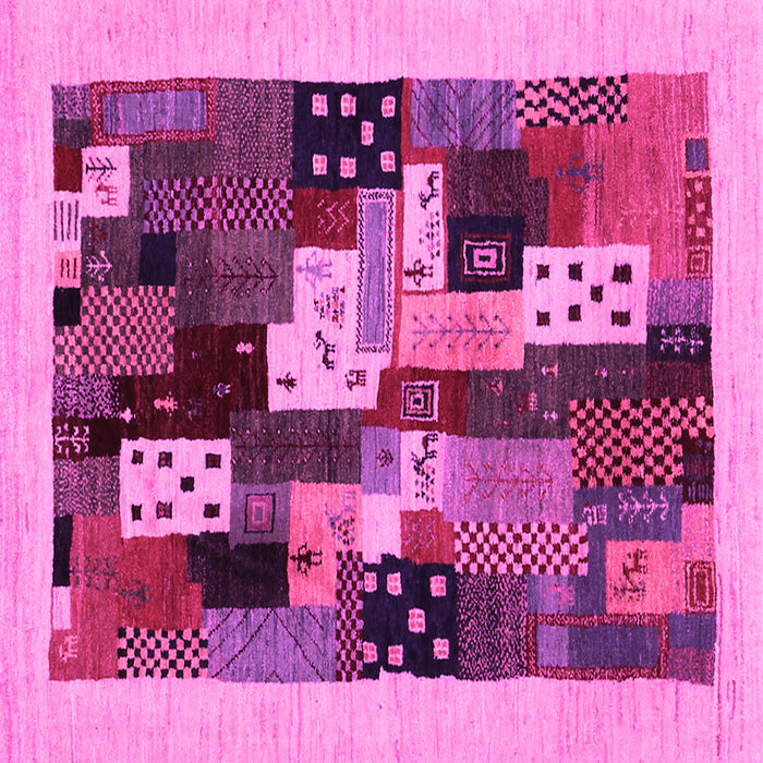 Square Machine Washable Abstract Pink Contemporary Rug, wshcon1497pnk