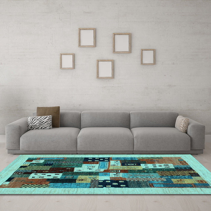 Machine Washable Abstract Light Blue Contemporary Rug in a Living Room, wshcon1497lblu