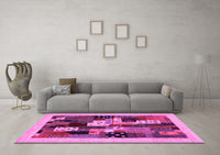 Machine Washable Abstract Pink Contemporary Rug, wshcon1497pnk