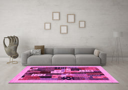 Machine Washable Abstract Pink Contemporary Rug in a Living Room, wshcon1497pnk