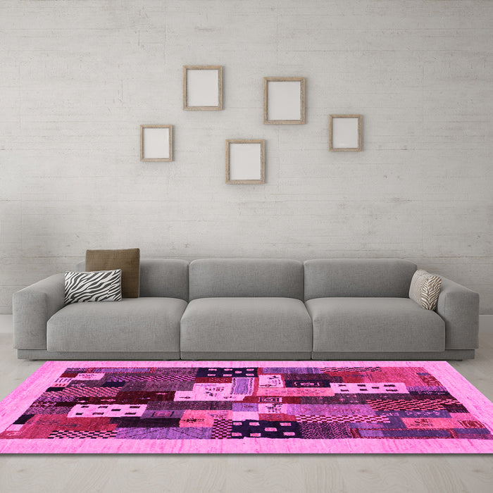 Machine Washable Abstract Pink Contemporary Rug in a Living Room, wshcon1497pnk