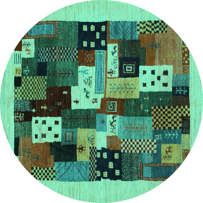 Round Machine Washable Abstract Turquoise Contemporary Area Rugs, wshcon1497turq