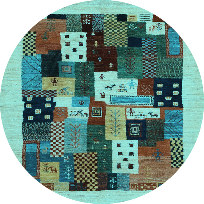 Round Machine Washable Abstract Light Blue Contemporary Rug, wshcon1497lblu