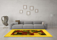 Machine Washable Abstract Yellow Contemporary Rug, wshcon1498yw