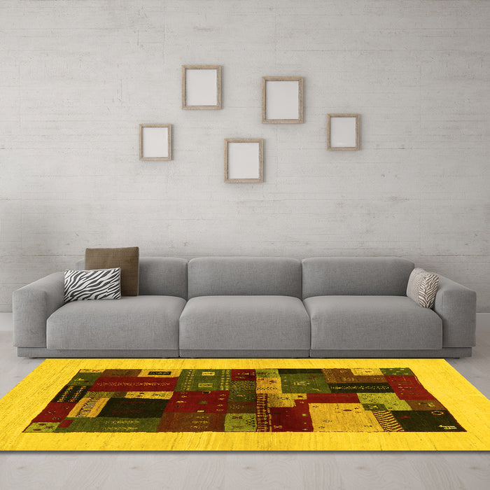Machine Washable Abstract Yellow Contemporary Rug in a Living Room, wshcon1498yw