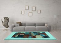 Machine Washable Abstract Light Blue Contemporary Rug, wshcon1498lblu