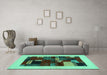 Machine Washable Abstract Turquoise Contemporary Area Rugs in a Living Room,, wshcon1498turq