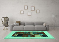 Machine Washable Abstract Turquoise Contemporary Rug, wshcon1498turq