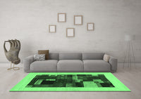 Machine Washable Abstract Emerald Green Contemporary Rug, wshcon1498emgrn